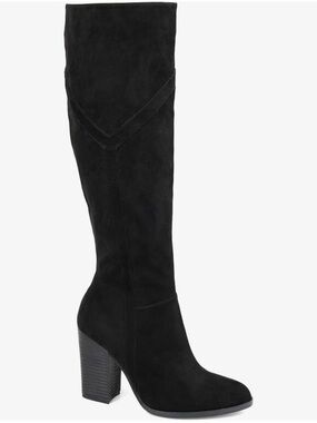 Journee Collection Kyllie Black Knee-High Wide Calf Suede Block Heel Boots